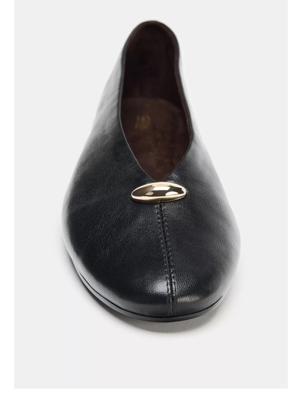 Zara Black Leather Slip-On Flats with Gold Detail - Picture 4 of 5